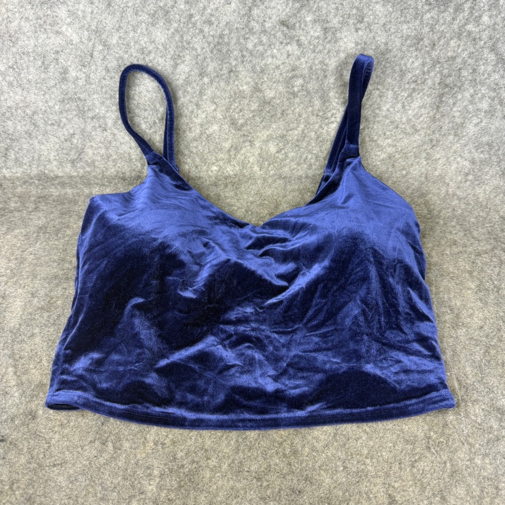 Athleta Elation V-Neck Velvet Crop Top Navy Blue D-DD+ Small 984012-02